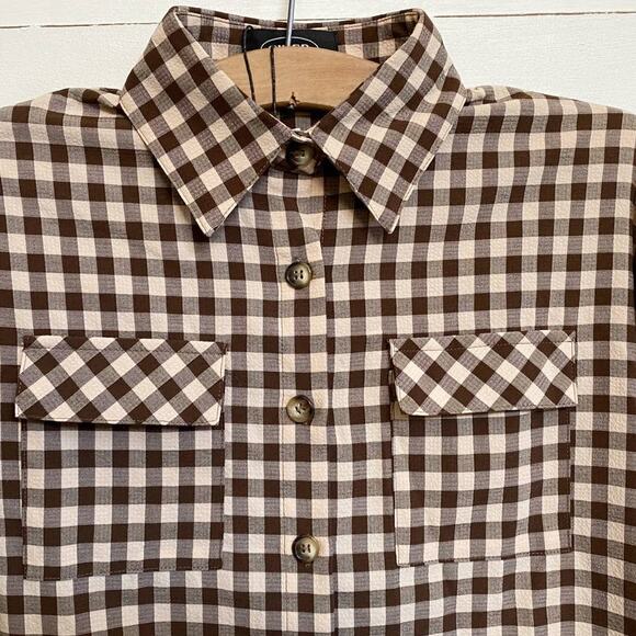 Cider Brown Check Home Button Up Long Sleeve Top SZ S NWT - Picture 6 of 10